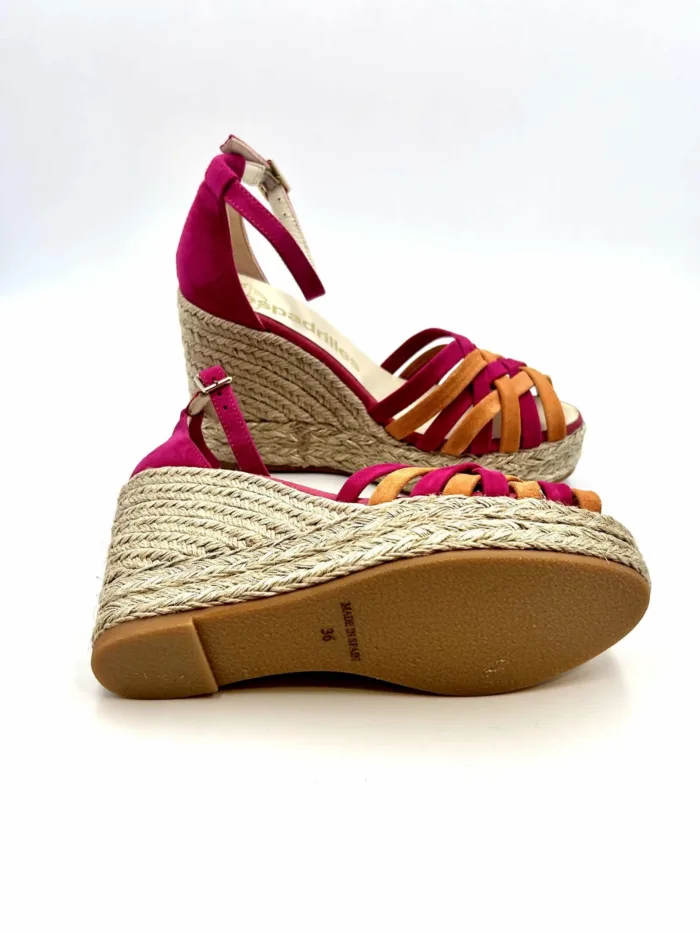 Zeppe Espadrilles intrecciate Multicolor Fucsia con cinturino alla caviglia, zeppa 10 cm e plateau 3 cm mod. ALE Ante art. 11559028, foto 5 di 5