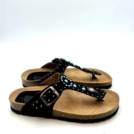 Sandalo Infradito Taji in Camoscio Nero Art Slave 162