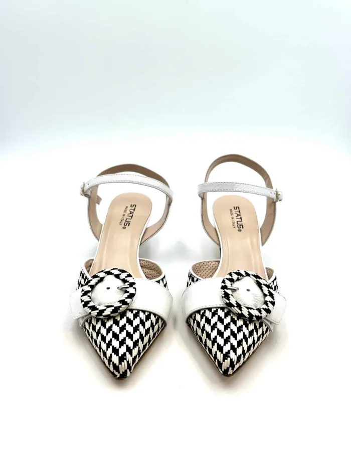 SlingBack Status in Vernice Bianca e Fantasia Check, tacco 4 cm art. R4231s, foto 2 di 5