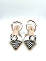 SlingBack Status in Vernice Bianca e Fantasia Check, tacco 4 cm art. R4231s - immagine 2