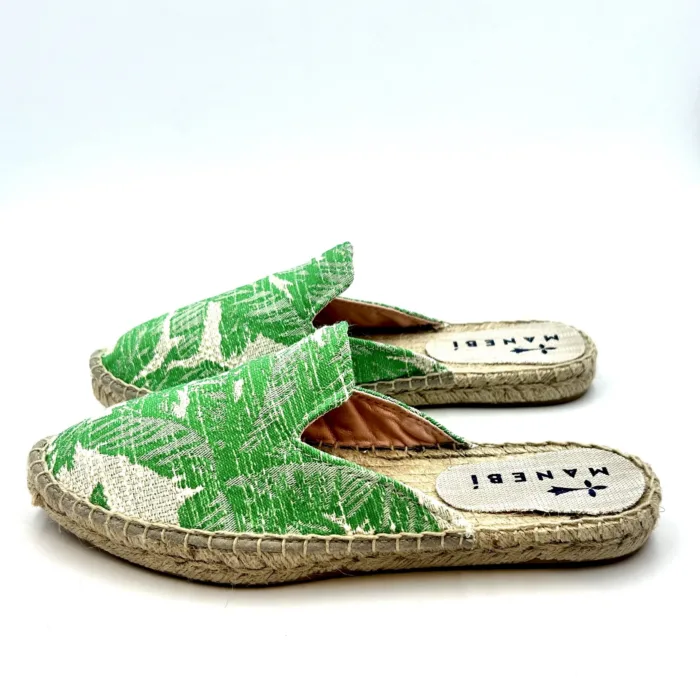 Espadrilles Soft Suede Mules Manebi in Cotone Crochet Fantasia Verde Palme, foto 3 di 5