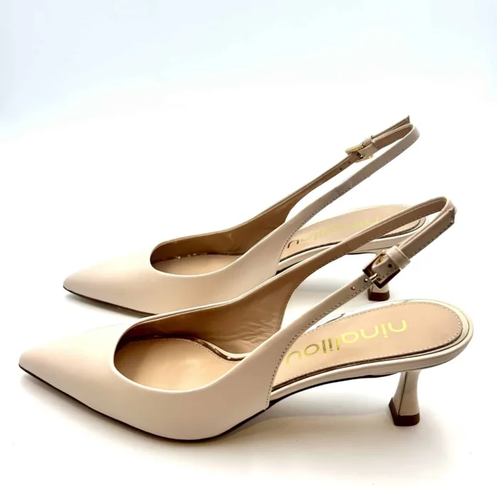 Slingback Ninalilou in Nappa Beige e tacco 6 cm cod 331270M5 art MYA 555, foto 3 di 5