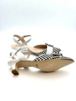 SlingBack Status in Vernice Bianca e Fantasia Check, tacco 4 cm art. R4231s - immagine 5