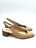 SlingBack Status in Pelle Beige con Tacco Fantasia Check, tacco 4 cm art. E530
