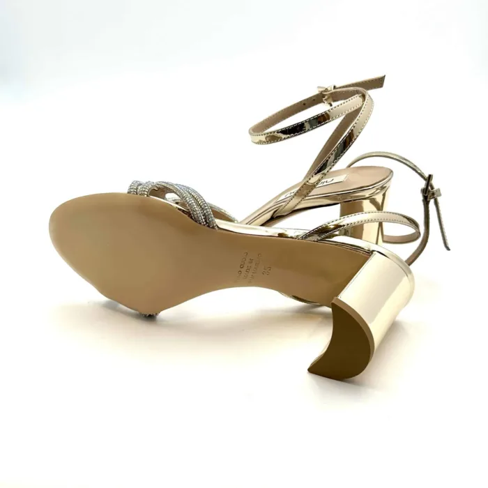 Sandalo Elegante Ninalilou in nappa Platino con cinturino alla caviglia e tacco grosso 7 cm cod. 331081B7 art. BABY 705, foto 5 di 5