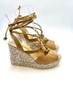 Zeppe Espadrilles in camoscio Cammello con Lacci alla caviglia, zeppa 10 cm e plateau 3 cm mod. Allen Ante