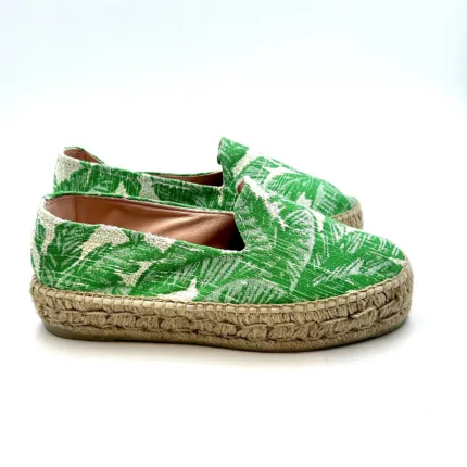 Espadrilles Double Sole Manebi 4cm in Cotone Crochet Fantasia Palme Verde