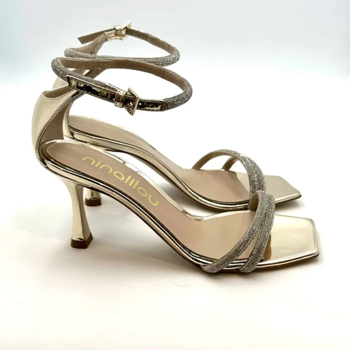 Sandalo Elegante Ninalilou in nappa Platino con cinturino alla caviglia e tacco 7 cm cod. 331069M7 art. BIBA 705, foto 1 di 5