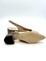 SlingBack Status in Pelle Beige con Tacco Fantasia Check, tacco 4 cm art. E530 - immagine 5