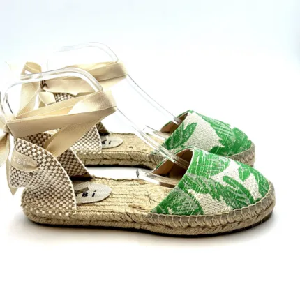 Espadrilles Valenciana Manebi con lacci in Cotone Crochet Verde Fantasia Palme