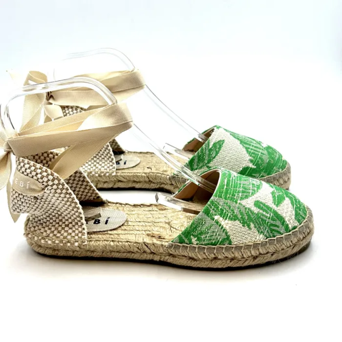 Espadrilles Valenciana Manebi con lacci in Cotone Crochet Verde Fantasia Palme, foto 1 di 5