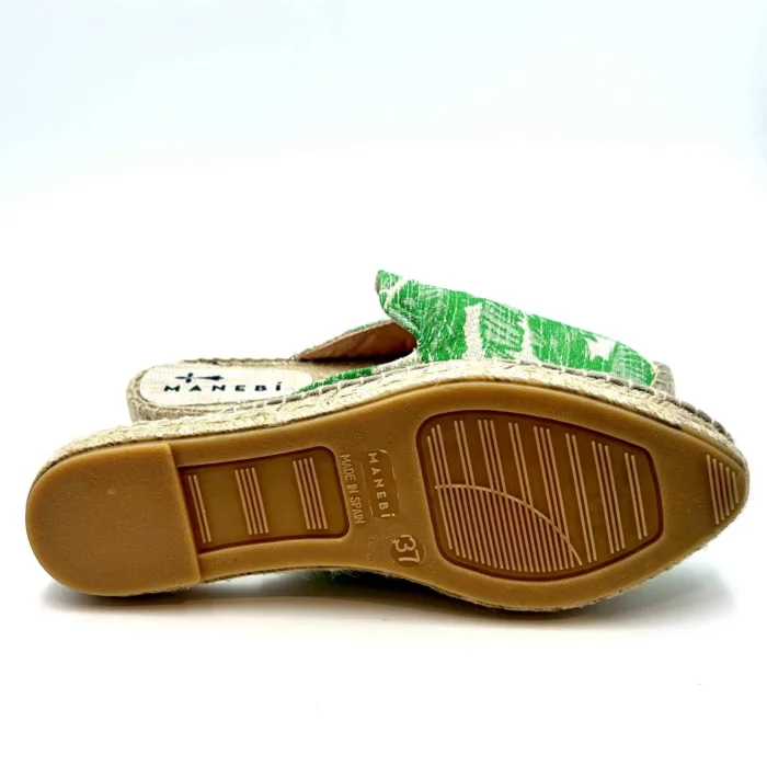 Espadrilles Soft Suede Mules Manebi in Cotone Crochet Fantasia Verde Palme, foto 5 di 5