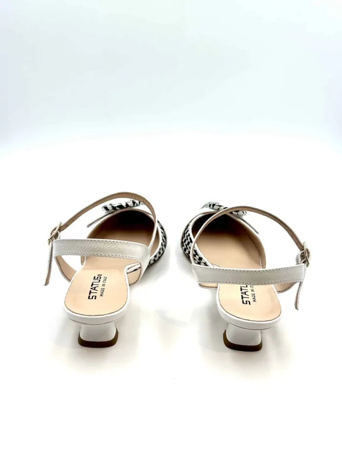 SlingBack Status in Vernice Bianca e Fantasia Check, tacco 4 cm art. R4231s, foto 4 di 5
