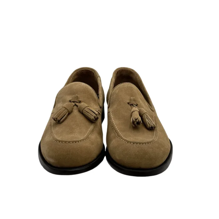 Mocassino Crisci Con Nappine in Camoscio Beige con fondo Cuoio Antiscivolo art 3764, foto 2 di 4