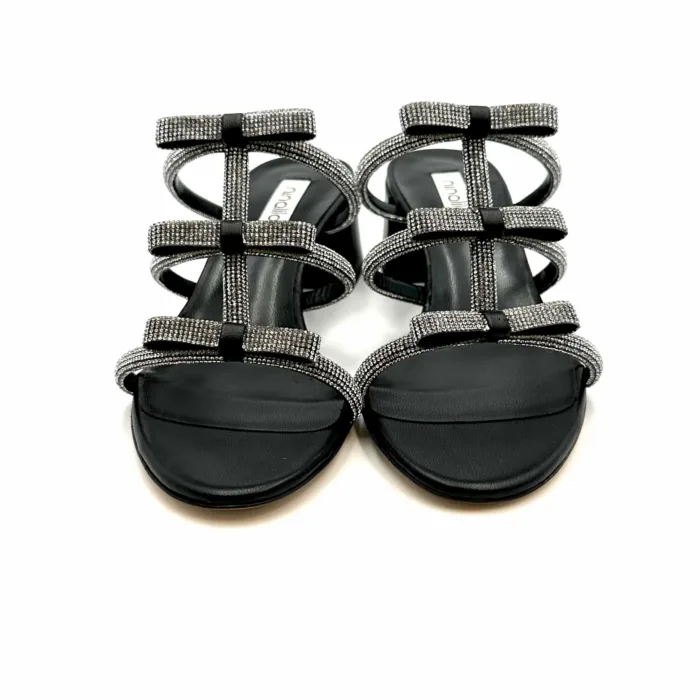 Mules Ninalilou in nappa Nera con fiocchi gioiello e tacco 5 cm art. BABY 505 cod. 331096B5, foto 2 di 5