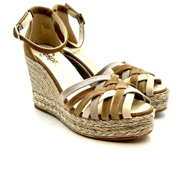 Zeppe Espadrilles intrecciate Multicolor Beige con cinturino alla caviglia, zeppa 10 cm e plateau 3 cm mod. ALE Ante art. 11559028, foto 2 di 5