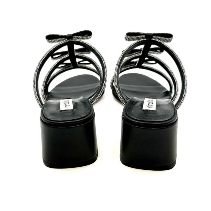 Mules Ninalilou in nappa Nera con fiocchi gioiello e tacco 5 cm art. BABY 505 cod. 331096B5, foto 5 di 5