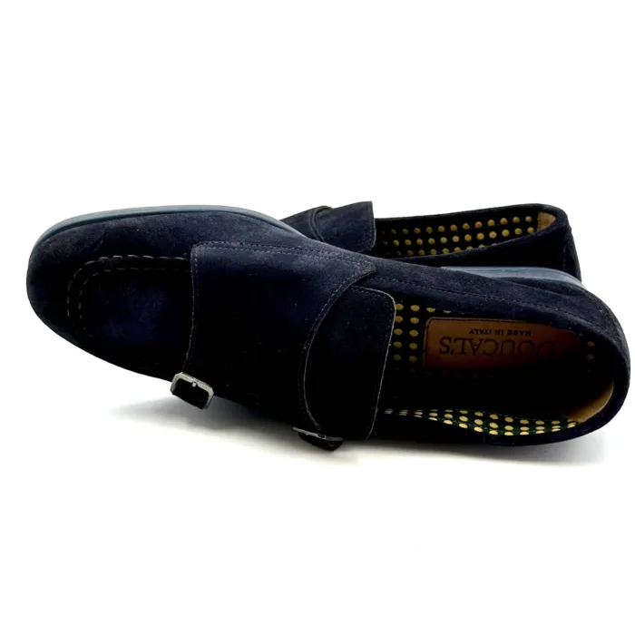 Mocassino Doucal's con doppia fibbia in camoscio blu, fondo in lattice art. 3161, foto 4 di 5
