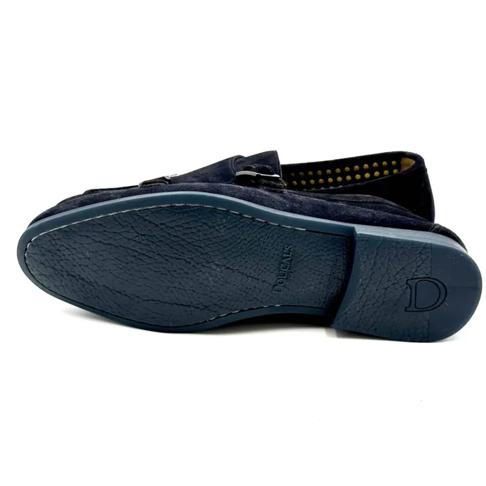 Mocassino Doucal's con doppia fibbia in camoscio blu, fondo in lattice art. 3161, foto 5 di 5