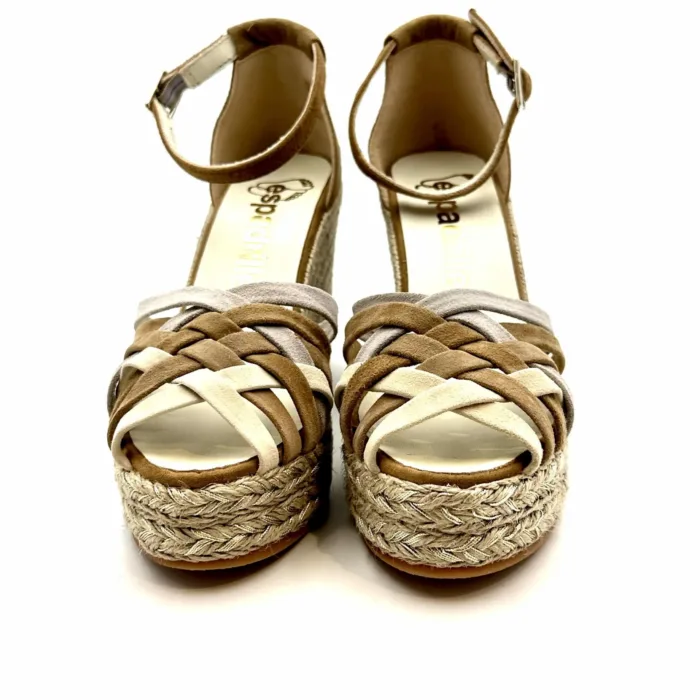 Zeppe Espadrilles intrecciate Multicolor Beige con cinturino alla caviglia, zeppa 10 cm e plateau 3 cm mod. ALE Ante art. 11559028, foto 3 di 5
