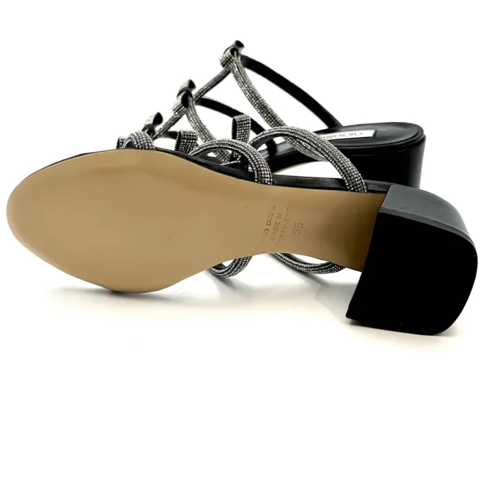 Mules Ninalilou in nappa Nera con fiocchi gioiello e tacco 5 cm art. BABY 505 cod. 331096B5, foto 4 di 5