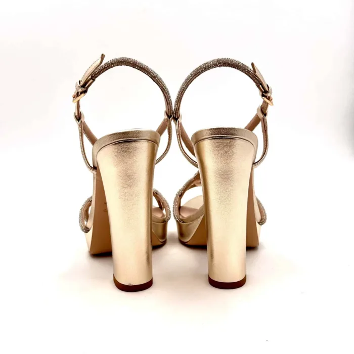 Sandalo Elegante Ninalilou in nappa Platino con accessori Swaroski, plateau 2,5 cm e tacco 12 cm art. CHIC 1006 cod. 331110GR, foto 3 di 5