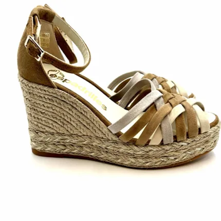 Zeppe Espadrilles intrecciate Multicolor Beige con cinturino alla caviglia, zeppa 10 cm e plateau 3 cm mod. ALE Ante art. 11559028