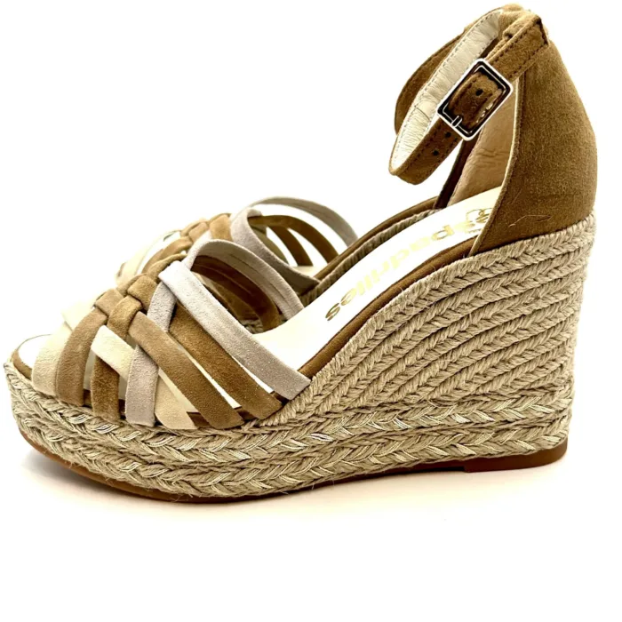 Zeppe Espadrilles intrecciate Multicolor Beige con cinturino alla caviglia, zeppa 10 cm e plateau 3 cm mod. ALE Ante art. 11559028, foto 4 di 5