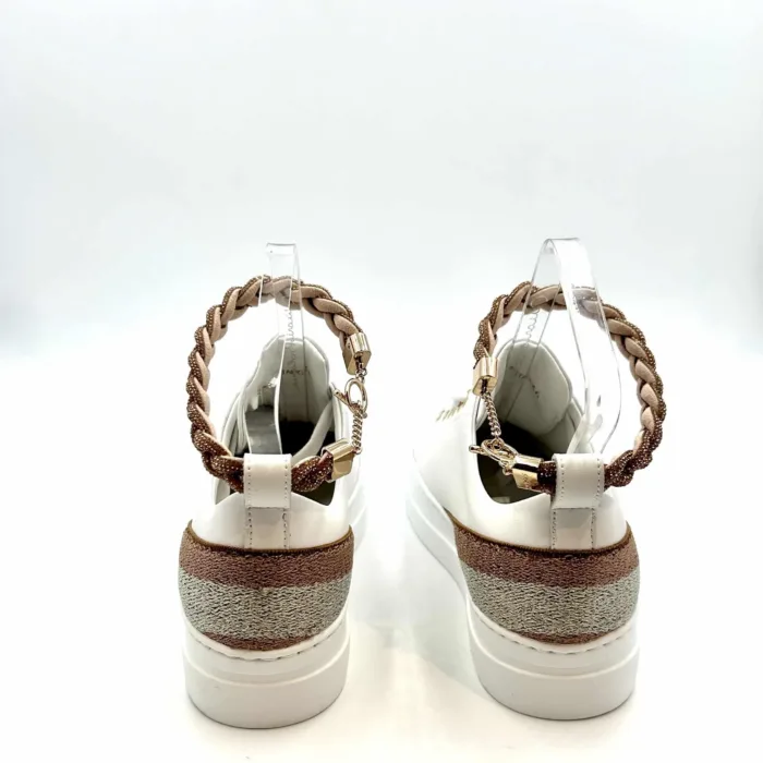 Sneakers Stokton in pelle Bianca con braccialetto gioiello oro rosa amovibile  964-d H 4cm, foto 4 di 4