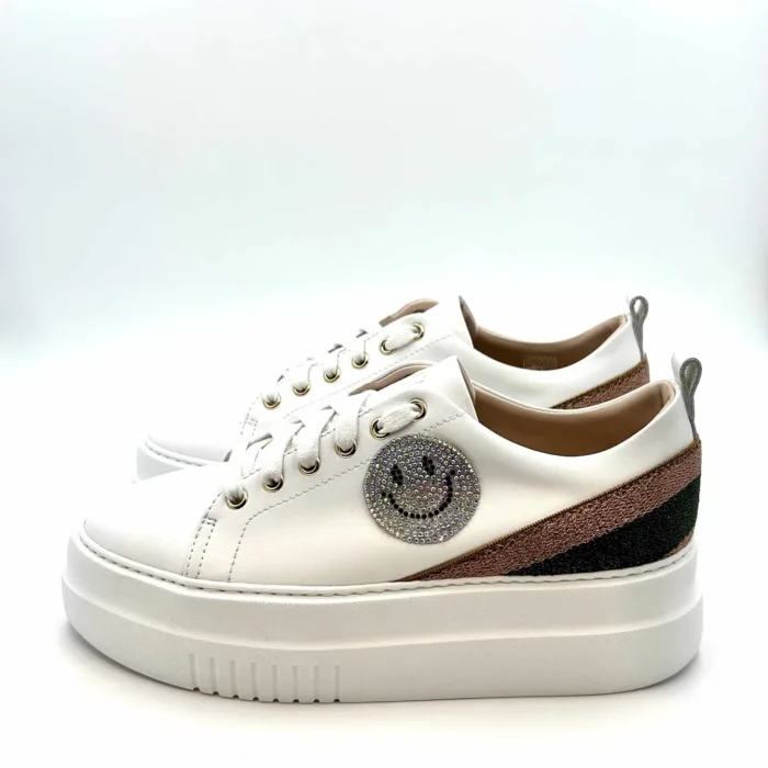 Sneakers Stokton in pelle Bianca con Smile gioiello 961-d  H. 6cm, foto 3 di 5