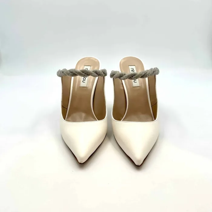 Sabot Mules Ninalilou in nappa Bianca con accessorio gioiello e tacco 9,5 cm cod. 321224M9 Mya 952 C, foto 2 di 5