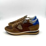 Sneakers Uomo Philippe Model Tropez Trpx in Nylon e camoscio Marrone e spoiler Blu cod. TZLU W122 - immagine 3