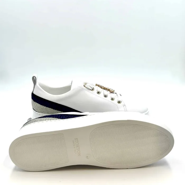 Sneakers Stokton in pelle Bianca con Ancora gioiello Argento amovibile 956-d  H. 4cm, foto 4 di 4