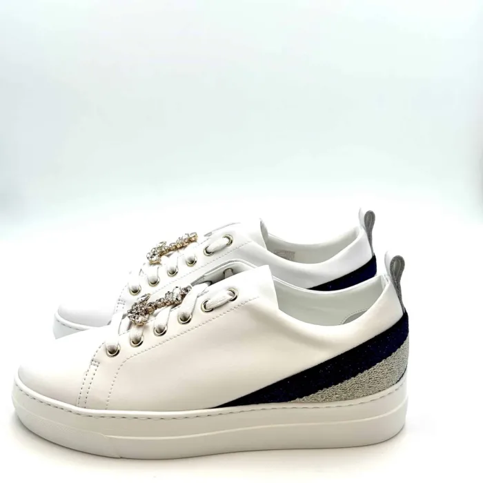 Sneakers Stokton in pelle Bianca con Ancora gioiello Argento amovibile 956-d  H. 4cm, foto 1 di 4