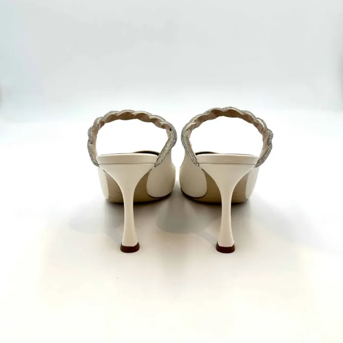 Sabot Mules Ninalilou in nappa Bianca con accessorio gioiello e tacco 9,5 cm cod. 321224M9 Mya 952 C, foto 4 di 5