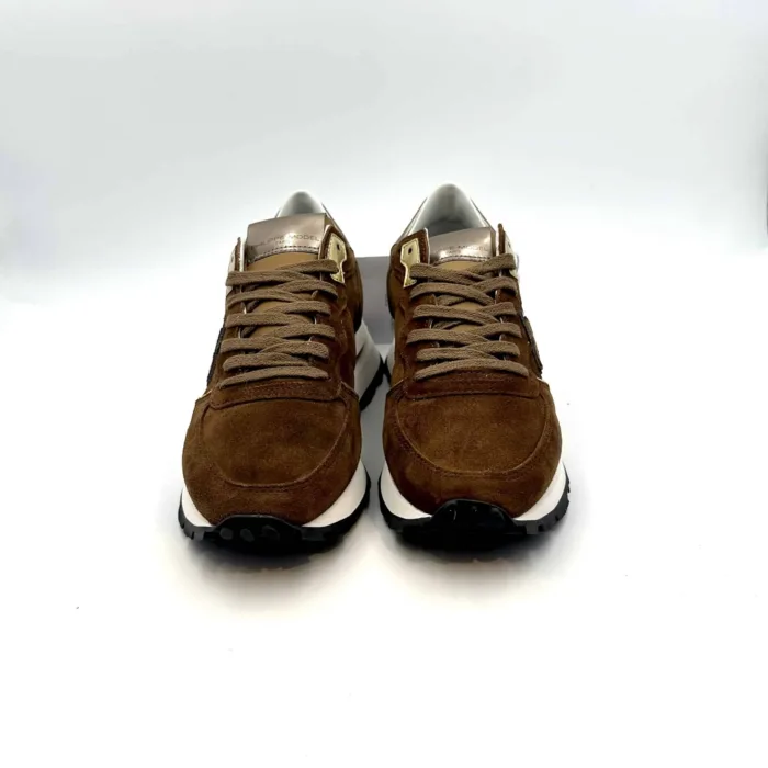 Sneakers Donna Philippe Model in camoscio Marrone con spoiler metallizzato cod. TKLD DM01, foto 2 di 5