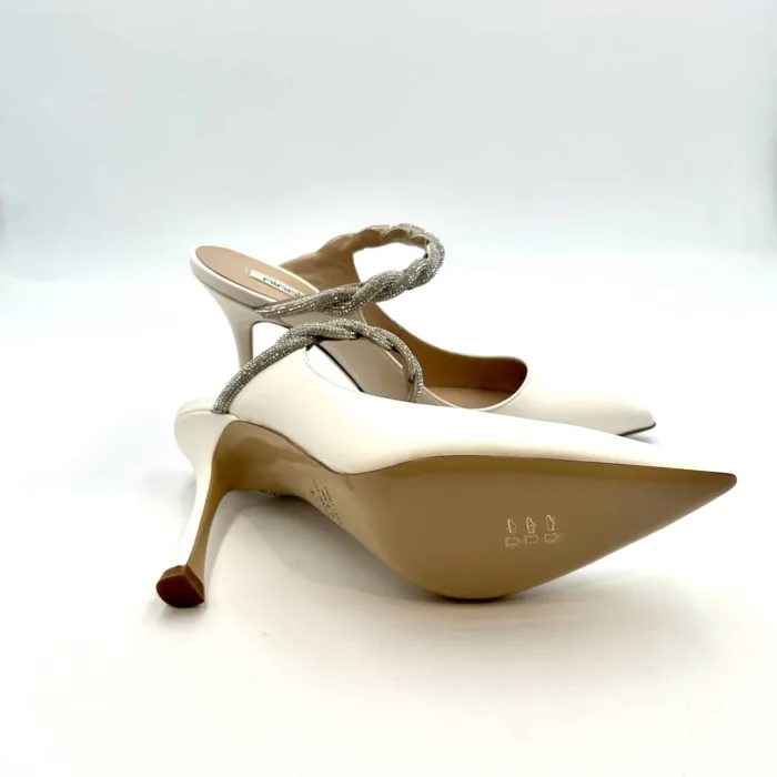 Sabot Mules Ninalilou in nappa Bianca con accessorio gioiello e tacco 9,5 cm cod. 321224M9 Mya 952 C, foto 5 di 5