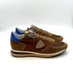 Sneakers Uomo Philippe Model Tropez Trpx in Nylon e camoscio Marrone e spoiler Blu cod. TZLU W122