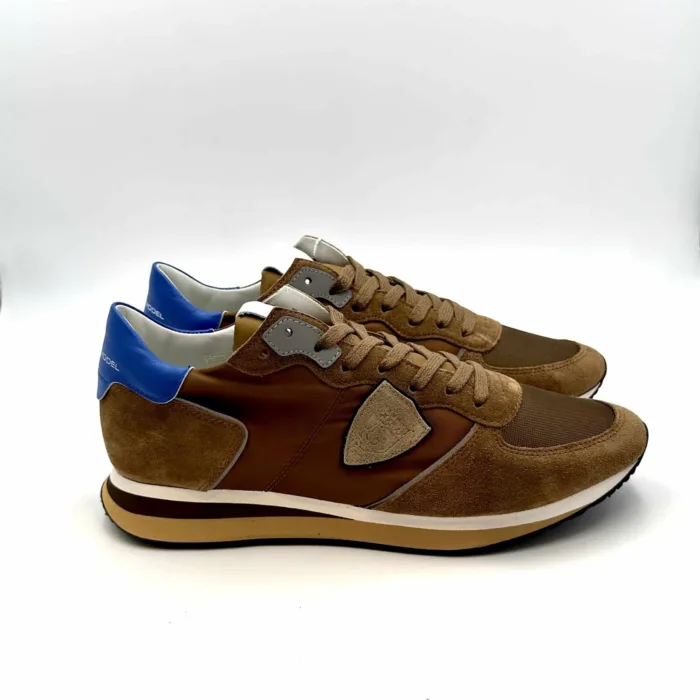 Sneakers Uomo Philippe Model Tropez Trpx in Nylon e camoscio Marrone e spoiler Blu cod. TZLU W122, foto 1 di 5