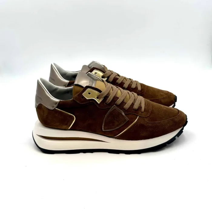 Sneakers Donna Philippe Model in camoscio Marrone con spoiler metallizzato cod. TKLD DM01, foto 1 di 5