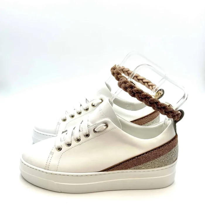 Sneakers Stokton in pelle Bianca con braccialetto gioiello oro rosa amovibile  964-d H 4cm, foto 3 di 4