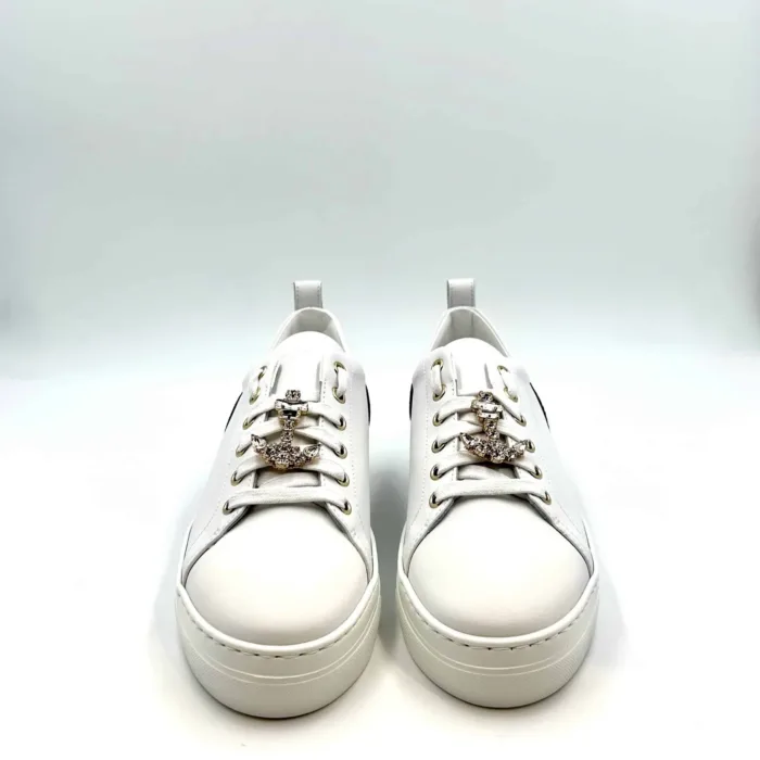 Sneakers Stokton in pelle Bianca con Ancora gioiello Argento amovibile 956-d  H. 4cm, foto 2 di 4