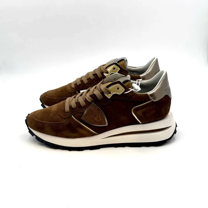 Sneakers Donna Philippe Model in camoscio Marrone con spoiler metallizzato cod. TKLD DM01, foto 3 di 5