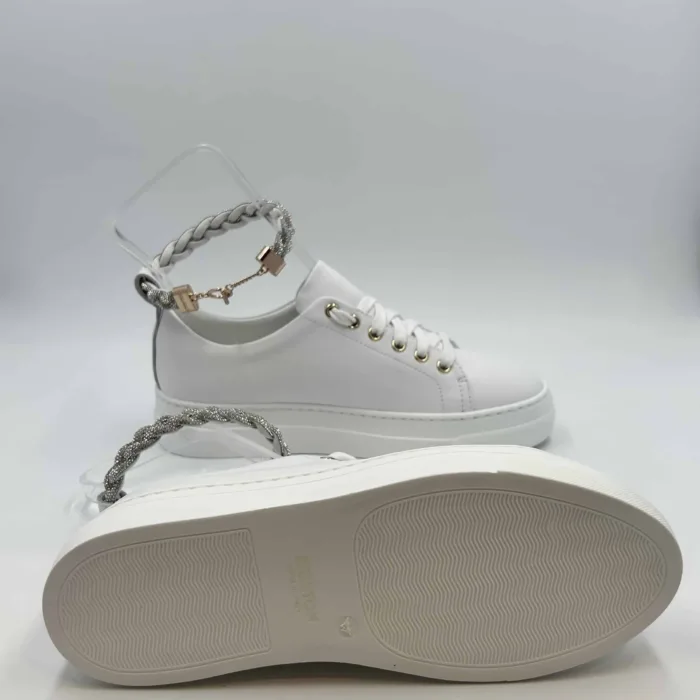 Sneakers Stokton in pelle Bianca con braccialetto gioiello Argento amovibile  963-d  H. 4cm, foto 5 di 5