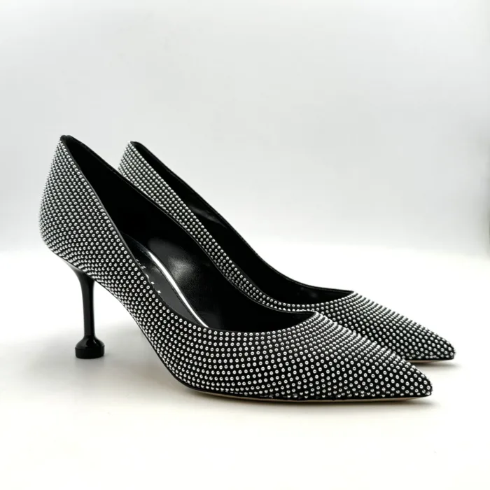 Decolletè Ninalilou in Pelle Nera con Borchie Tacco 7 cm art. 342526C7, foto 1 di 4