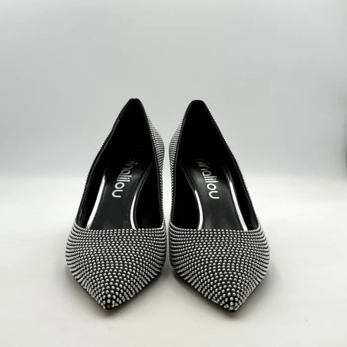 Decolletè Ninalilou in Pelle Nera con Borchie Tacco 7 cm art. 342526C7, foto 2 di 4