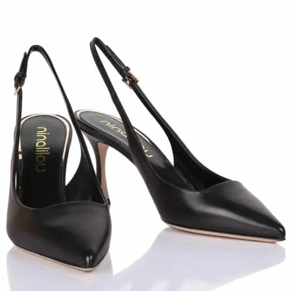Slingback Ninalilou in nappa Nera e tacco 9 cm cod 331250M7, foto 3 di 4