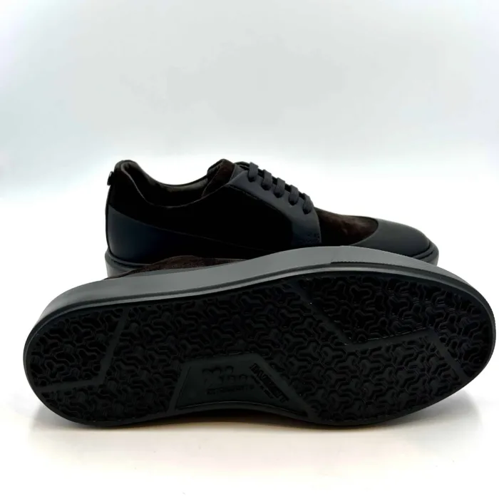 Sneakers Uomo Barrett Derby In pelle Nera e Camoscio Testa di Moro cod. RISE-11471.1 H 3,5cm, foto 5 di 5