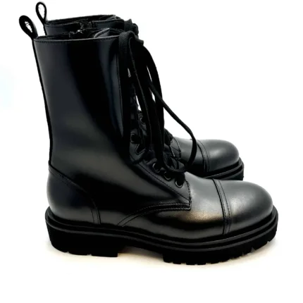 Stivaletto Anfibio Anna f in Pelle Nero con Fondo Gomma Commander art. 9544 Tacco 3,5 cm
