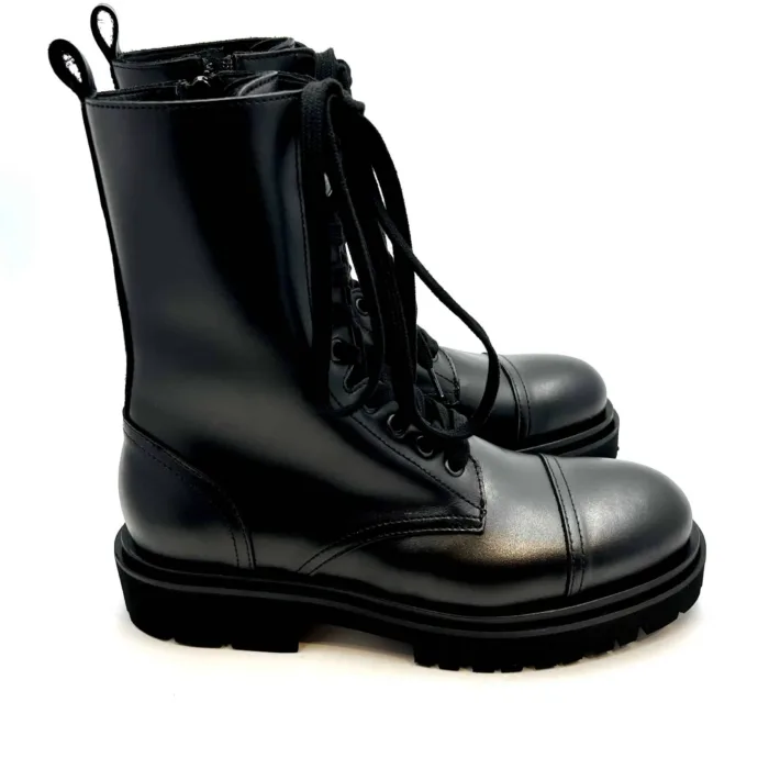 Stivaletto Anfibio Anna f in Pelle Nero con Fondo Gomma Commander art. 9544 Tacco 3,5 cm, foto 1 di 5